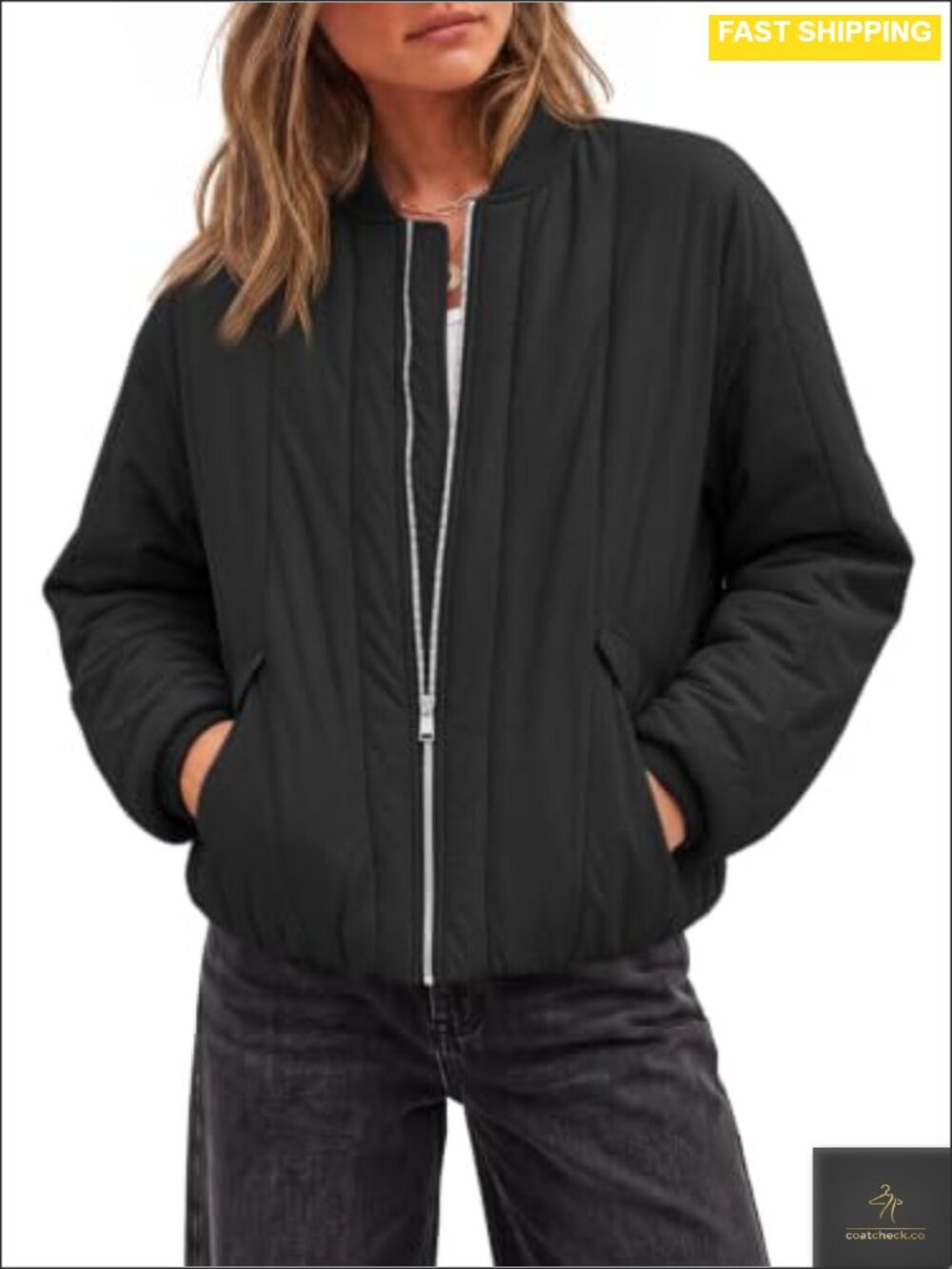 Lightweight Quilted Bomber Puffer Jacket Zip Up Coat Oversized
